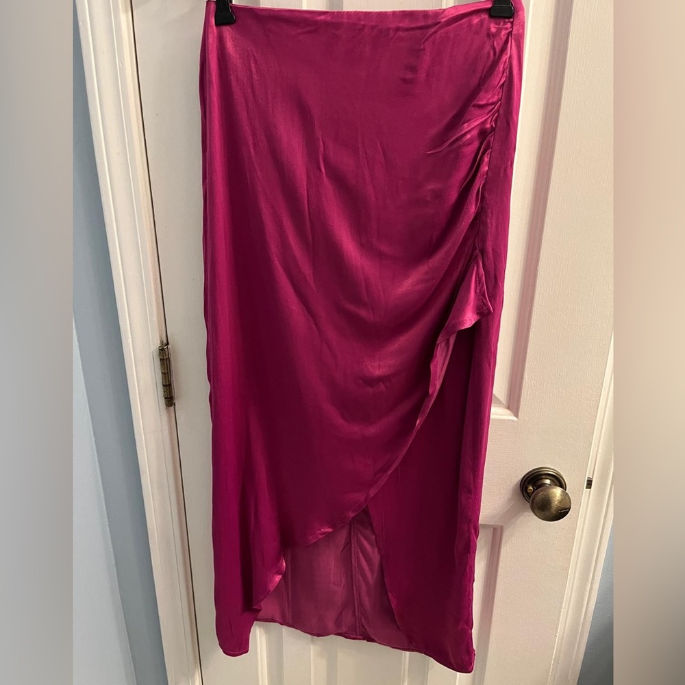 Fuchsia Satin Midi Skirt